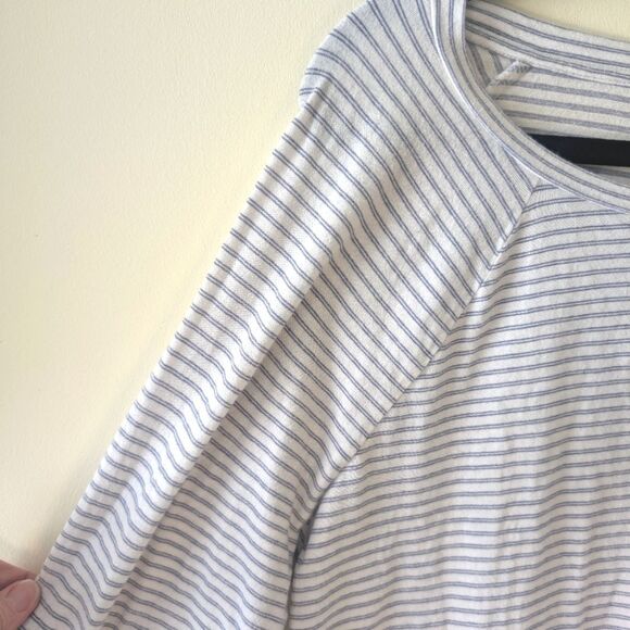 Loft Whisper White Cotton Striped Sweatshirt Tee Size Large - Picture 3 of 6
